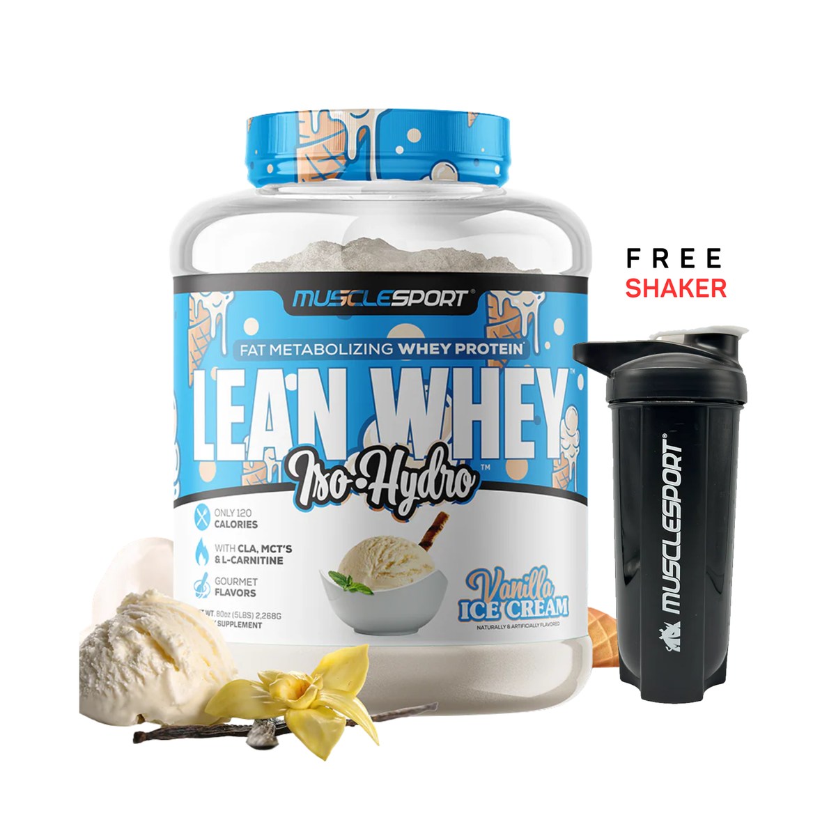 Musclesport Lean Whey Iso Hydro Gourmet Protein 5lb w/ Free Shaker ...